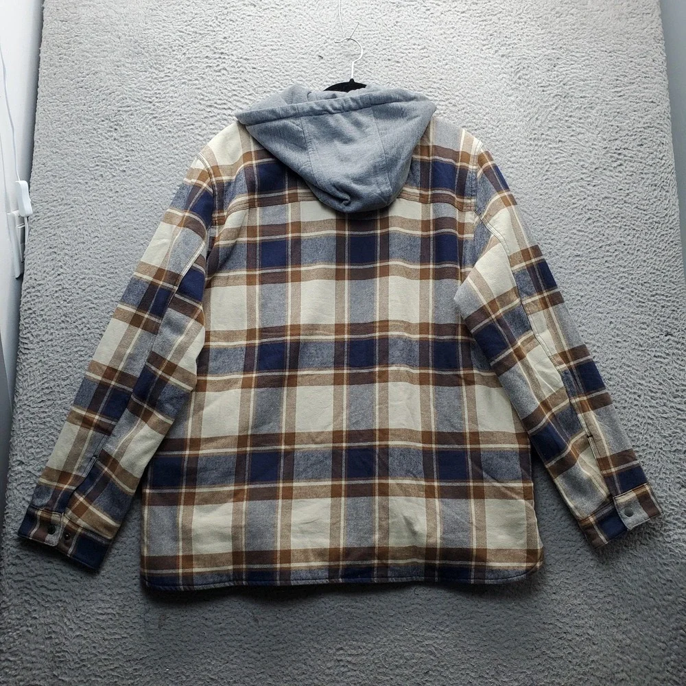 Levi's Flannel Shirt Jacket Men XL Multi Plaid Sherpa Lined Hood Snap Inside Zip - Picture 2 of 15